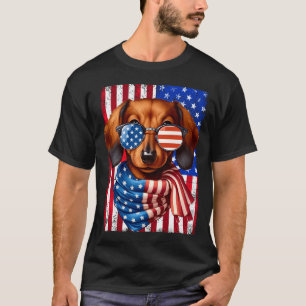 Mens dachshund dog usa flag sunglasses patriotic T-Shirt