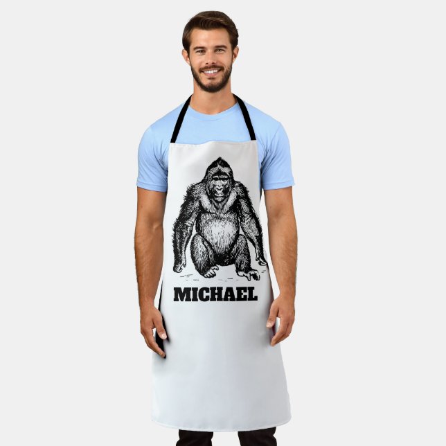 MENS DAD CUSTOM GORILLA KITCHEN APRON (Worn)