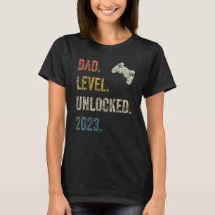 Mens Dad Level Unlocked 2023 Gamer Pregnancy Soon T-Shirt