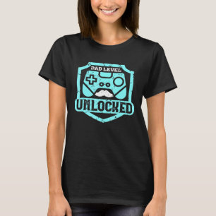 Mens Dad Level Unlocked Controller Gaming Fathers  T-Shirt