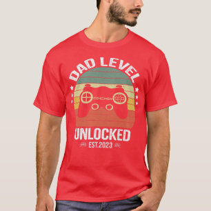 Mens Dad Level Unlocked Est 2023 Dad Pregnancy Ann T-Shirt