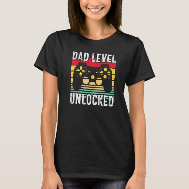 Mens Dad Level Unlocked Gaming Dad Gamer Pregnancy T-Shirt (Front)