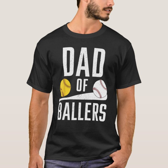 Mens Dad of Ballers  Dad of Softball and Baseball  T-Shirt (Front)