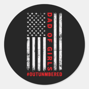 Mens Dad Of Girls Outnumbered Vintage American Fla Classic Round Sticker