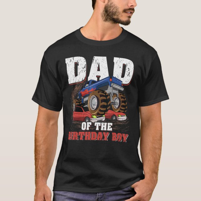 Mens Dad Of The Birthday Boy  Monster Truck Dad Fa T-Shirt (Front)