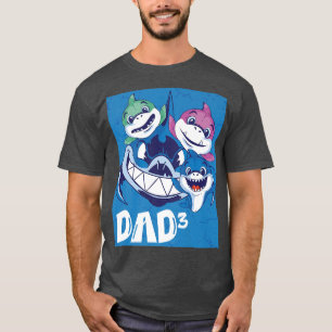Mens Dad of Three Boys Girls Funny Dad Shark 3 for T-Shirt