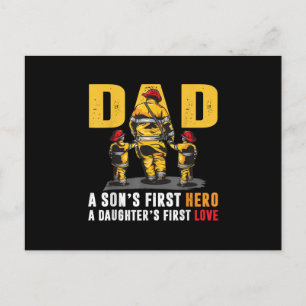 Mens Dad Sons First Hero Daughters First Love Fire Holiday Postcard