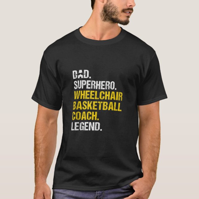Mens Dad Superhero Wheelchair Basketball Coach Fun T-Shirt (Front)