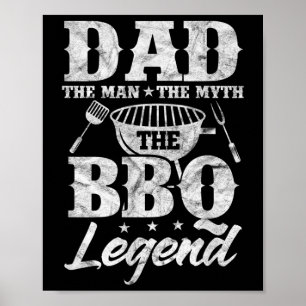 Mens Dad The Man The Myth Bbq Barbeque Grill Funny Poster