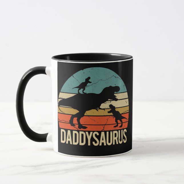 Mens Daddy Dinosaur Daddysaurus 2 Two Kids Father Mug (Left)