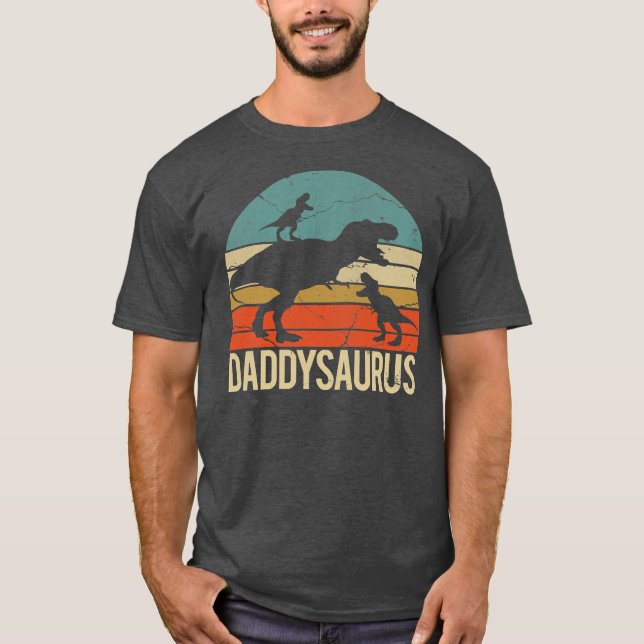 Mens Daddy Dinosaur Daddysaurus 2 Two Kids Father T-Shirt (Front)