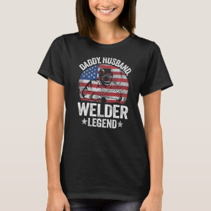 Mens Daddy Husband Welder Legend American Flag Vin T-Shirt