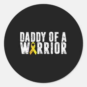 Mens Daddy Of A Warrior Childhood Cancer Dad Ribbo Classic Round Sticker