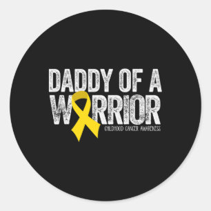Mens Daddy Of A Warrior Childhood Cancer Dad Ribbo Classic Round Sticker