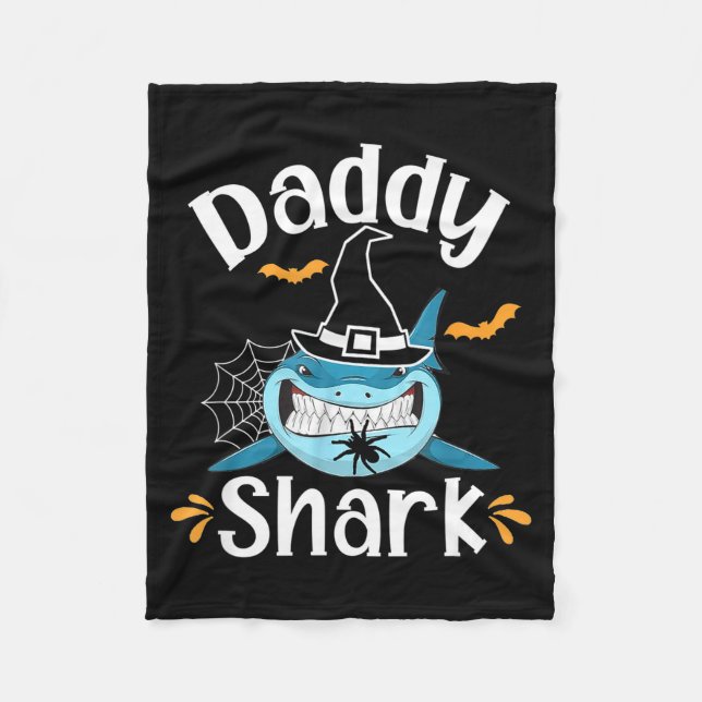 Mens Daddy Shark Funny Halloween Daddy Announcemen Fleece Blanket (Front)