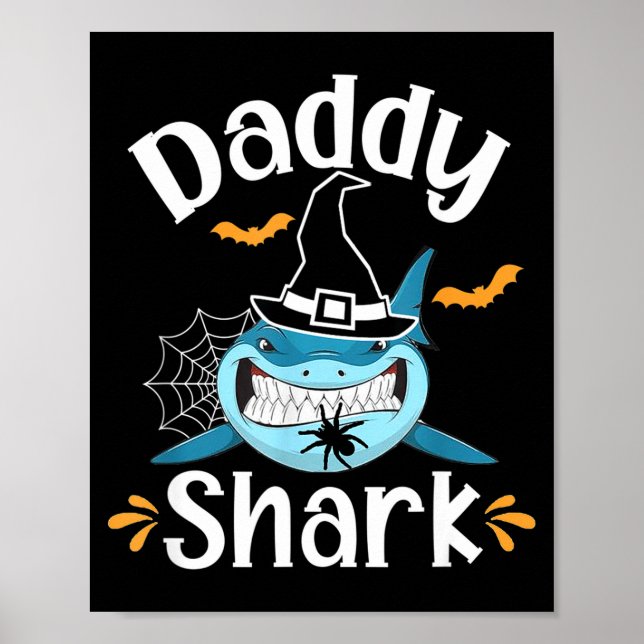 Mens Daddy Shark Funny Halloween Daddy Announcemen Poster (Front)