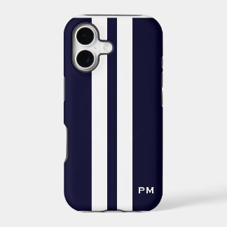 Men's Dark Blue White Racing Stripes Initials