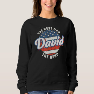 Mens David Best Dad Hero US Flag Personalised Fath Sweatshirt