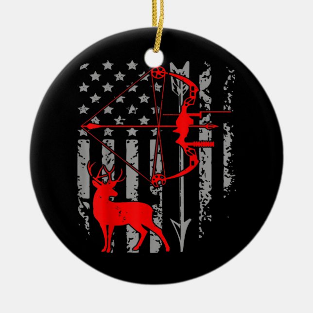 Mens Deer Hunting Grapic Tee Deer Bow Hunting Ceramic Ornament (Front)