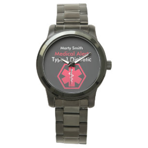 Mens Diabetes Medical Alert Type 1 or 2 Oversized Watch
