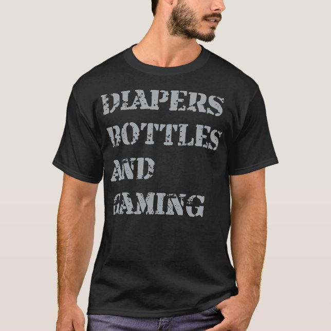 Mens Diapers bottles and gaming new dads video T-Shirt (Front)