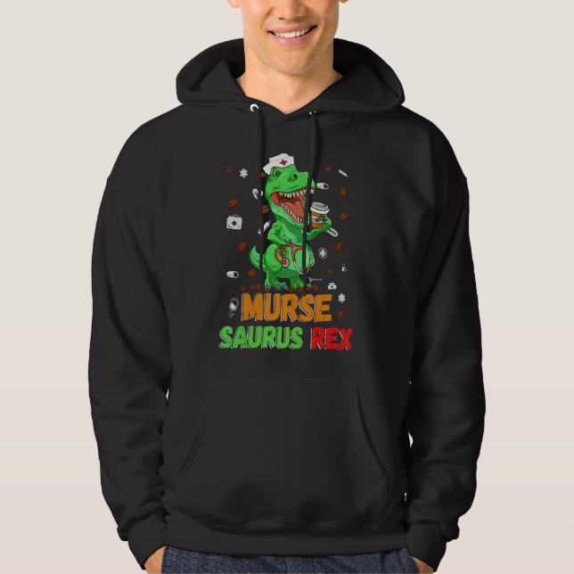 Mens  Dinosaur Scrub Nurse Life Coffee Rn Murse Nu Hoodie (Front)