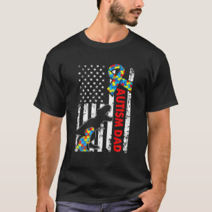 Mens Distressed Dinosaur Autism Dad USA Flag Autis T-Shirt