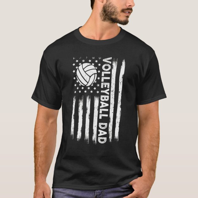 Mens Distressed Usa American Flag Volleyball Dad M T-Shirt (Front)