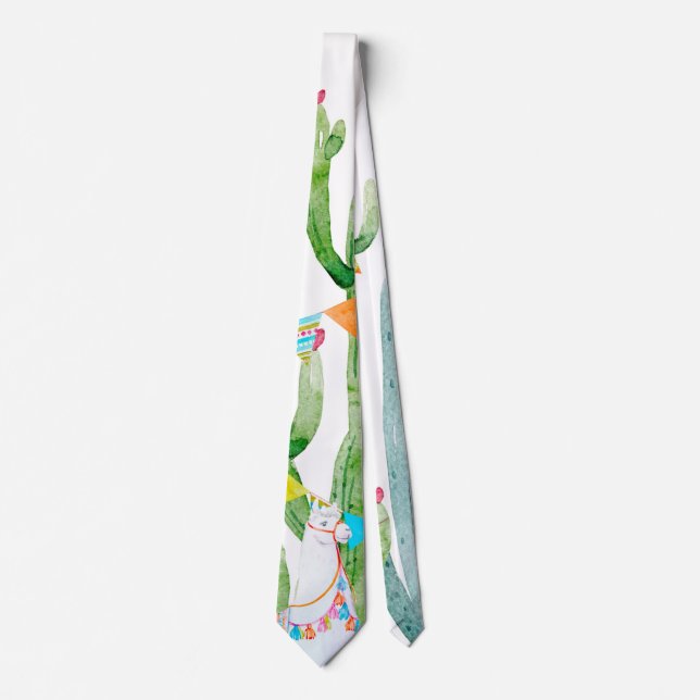 Mens Dress Tie Boho Llama Bohemian Cacti Desert Fl (Front)