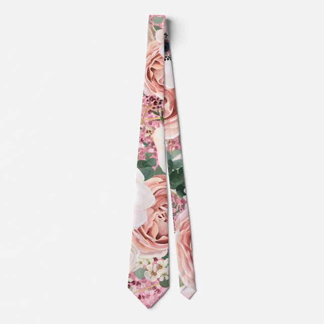 Mens Dress Tie Geometric Garden Rose Gold Glitter (Front)