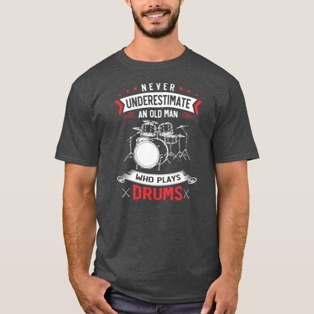Mens Drum Set Music Retired Old Man Drummer T-Shirt (Front)