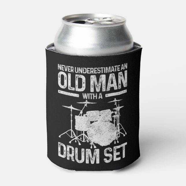 Mens Drummer Gift Never Underestimate An Old Man W Can Cooler (Can Front)