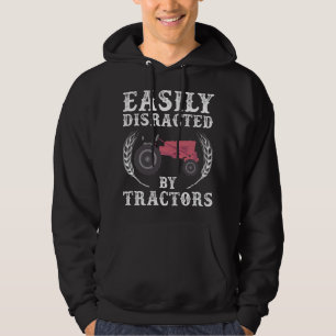 Mens Easily Distracted by Tractors Farmer Hoodie