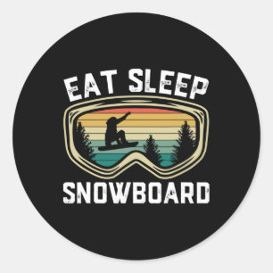 Mens Eat Sleep Snowboard Funny Retro Snowboarding Classic Round Sticker