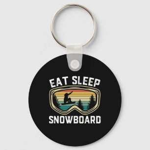 Mens Eat Sleep Snowboard Funny Retro Snowboarding Key Ring