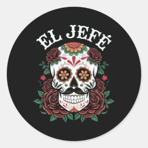 Mens El Jefe - Dia Los Muertos El Jefe Sugar Skull Classic Round Sticker