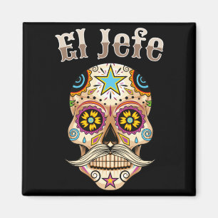 Mens El Jefe Sugar Skull Men Dia De Los Muertos El Magnet