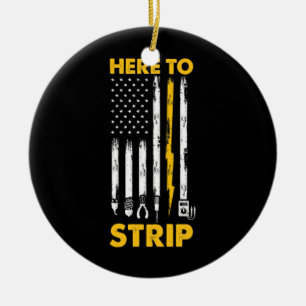 Mens Electrician US Flag Here To Strip Ceramic Ornament