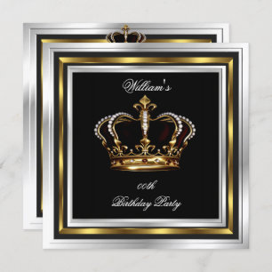 Men's Elegant Black Silver Birthday Crown Invitation