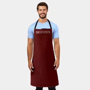 Men's Elegant Burgundy Name Modern Simple Chef Apron