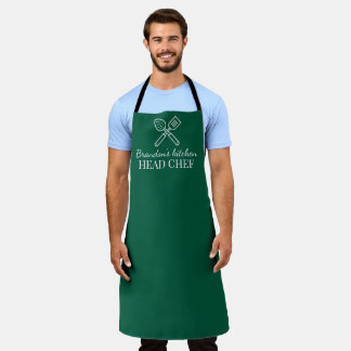 Men's Elegant Emerald Green Chef Name Modern Apron