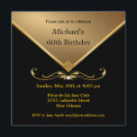 Men's Elegant Gold Black 60th Brithday Invitations<br><div class="desc">Mens Black & Gold 60th Adult Birthday Party and Special Occasion Invitations for milestone celebrations.  Elegant gold gemstone image.  Embellishments shown are NOT REAL,  they are images printed on the cards.</div>