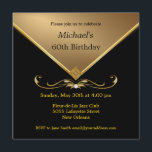 Men's Elegant Gold Black 60th Brithday Invitations<br><div class="desc">Mens Black & Gold 60th Adult Birthday Party and Special Occasion Invitations for milestone celebrations.  Elegant gold gemstone image.  Embellishments shown are NOT REAL,  they are images printed on the cards.</div>
