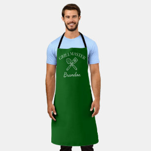 Men's Elegant Green Chef Name Modern Grillmaster Apron