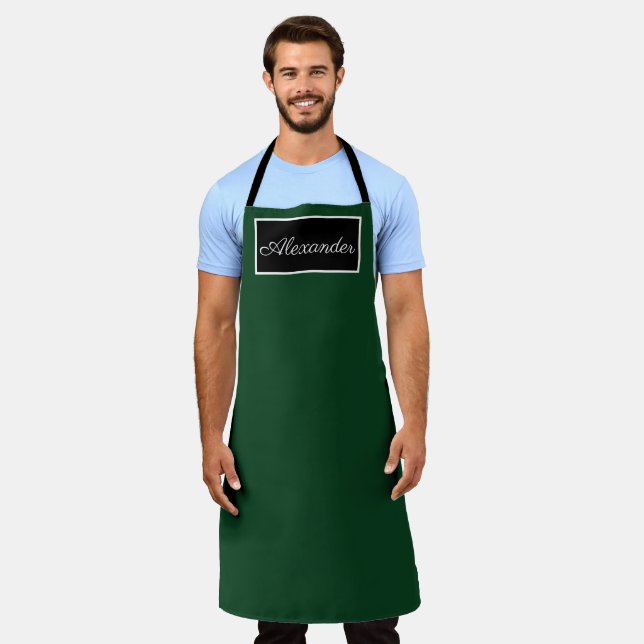 Men's Elegant Green Name Modern Simple Chic Apron (Worn)