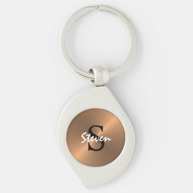 Men's Elegant Monogram Metallic Bronze Gold Key Ring (Front)