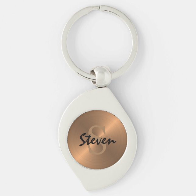 Men's Elegant Monogram Name Bronze Metallic Key Ring (Front)
