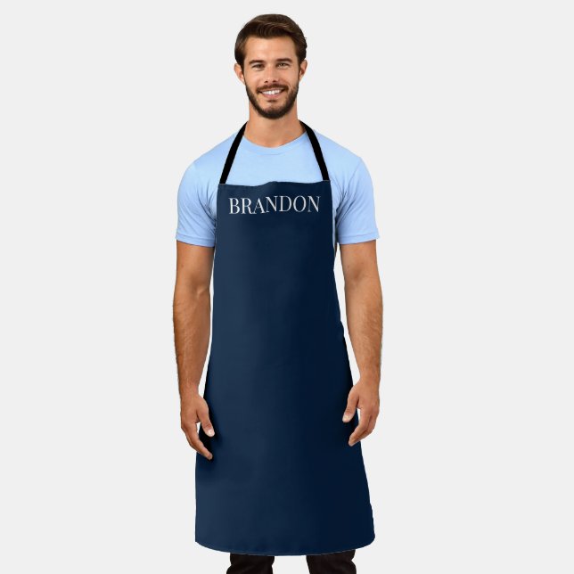 Men's Elegant Navy Blue Name Modern Simple Chef Apron (Worn)