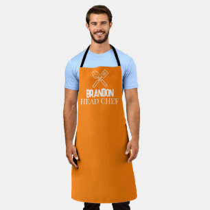 Men's Elegant Orange Chef Name Modern Simple Apron