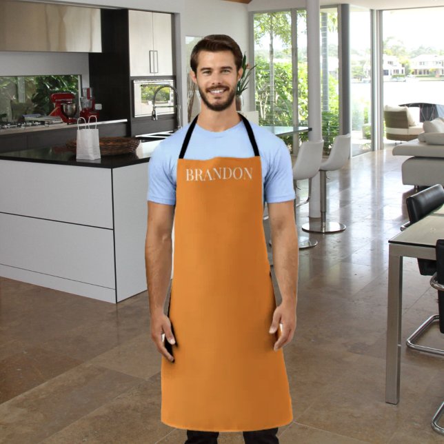 Men's Elegant Orange Name Modern Simple Chef Apron (Creator Uploaded)
